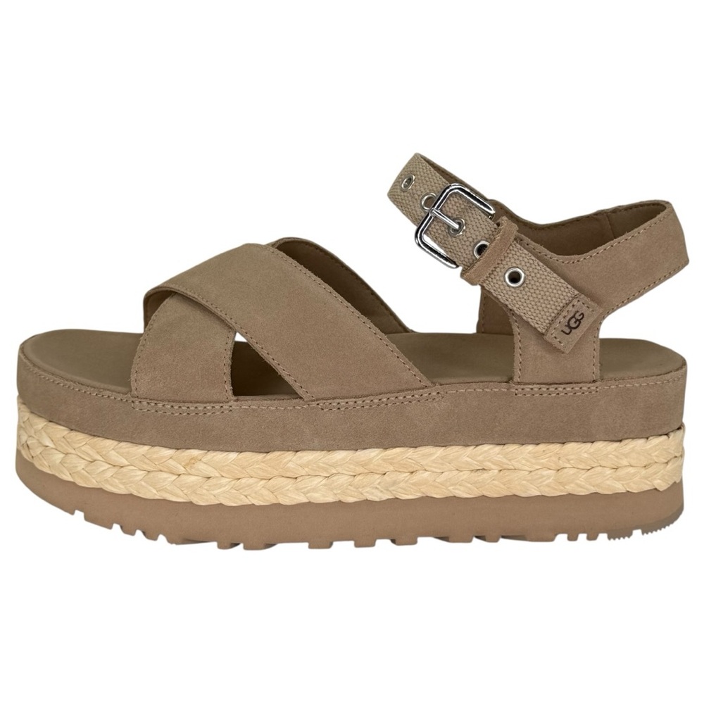 UGG Aubrey Tan Leather Womens Platform Sandals Size 10M - Picture 3 of 14
